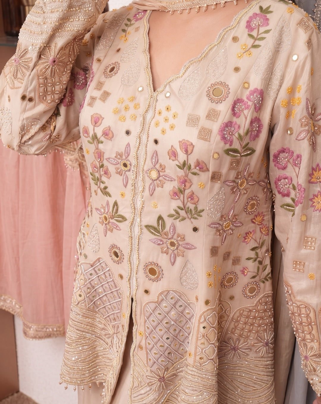 Gul: blush pink embroidered suit set, view 2