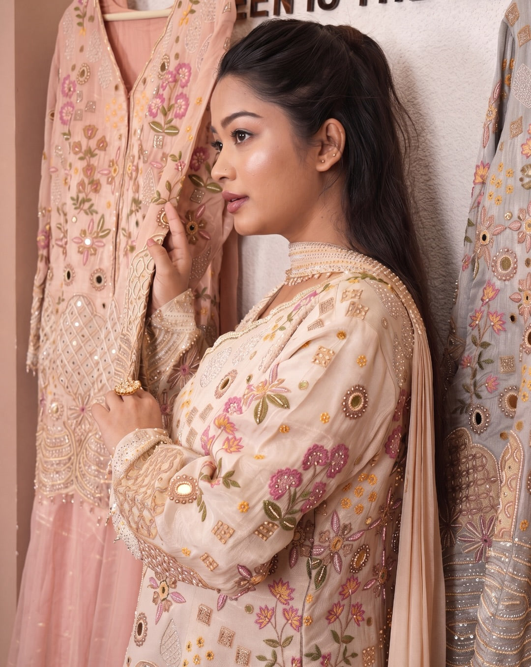 Gul: blush pink embroidered suit set, view 4