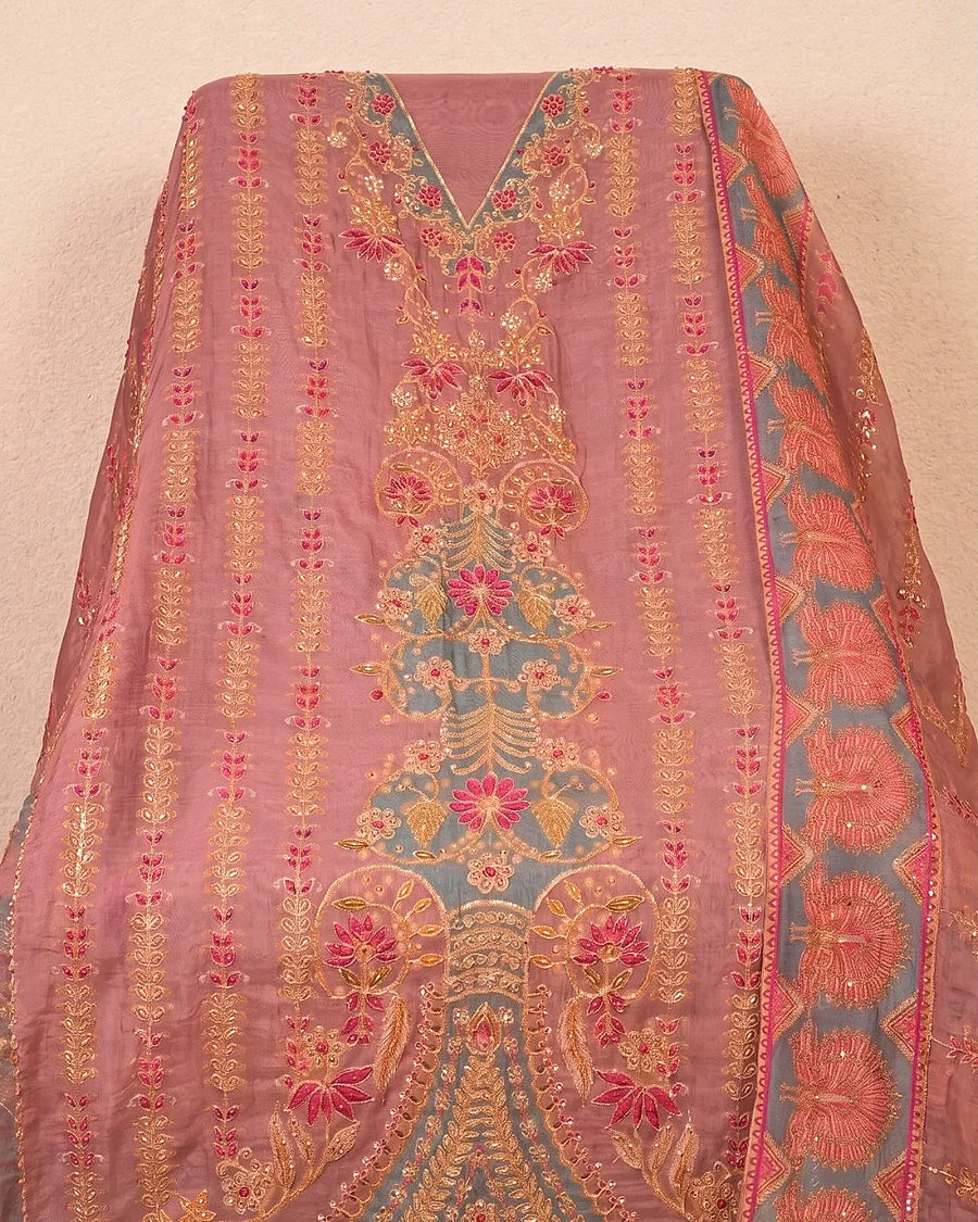 Coral Ornamental V-Neck Suit Design