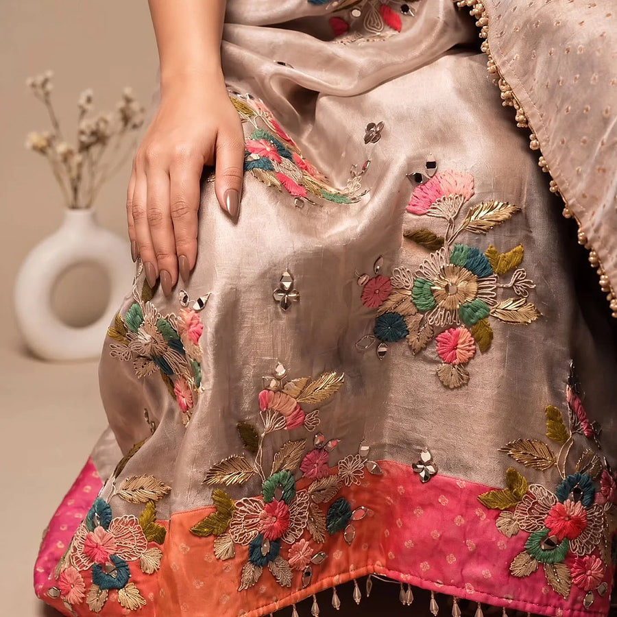 Taupe Bird and Floral Suit Design