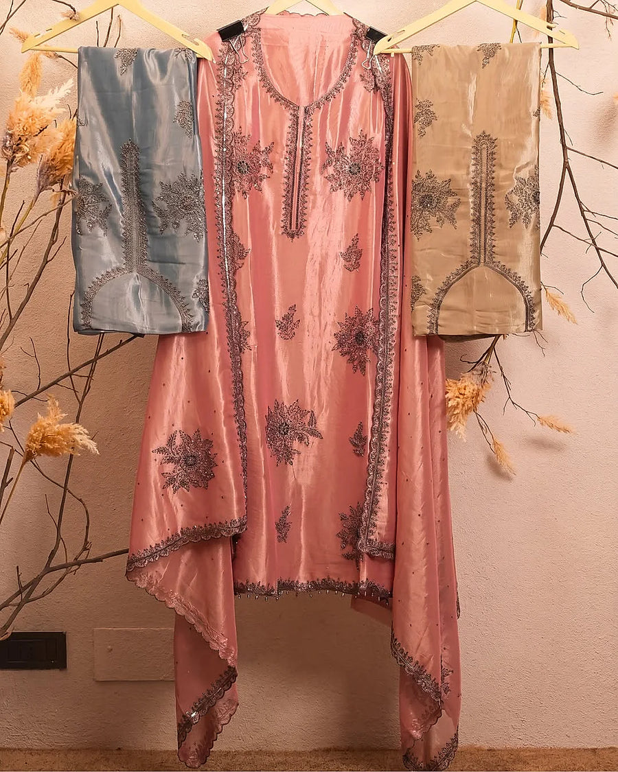 Rose Pink Dark Floral Motif Suit Design