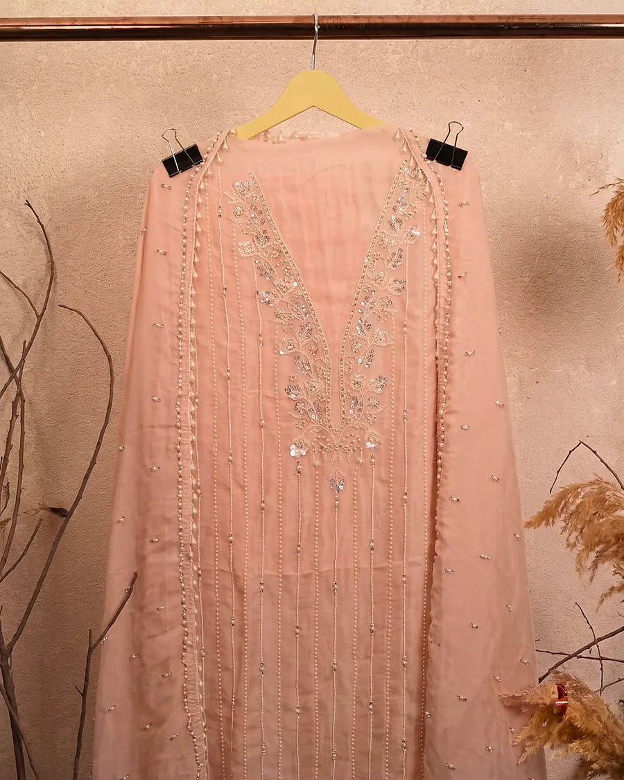 Peach Fine Ornamental Suit Design