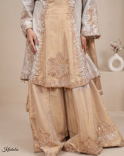 Meher: silver grey embroidered suit set, view 2