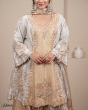 Meher: silver grey embroidered suit set, view 1