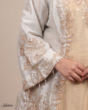 Meher: silver grey embroidered suit set, view 4