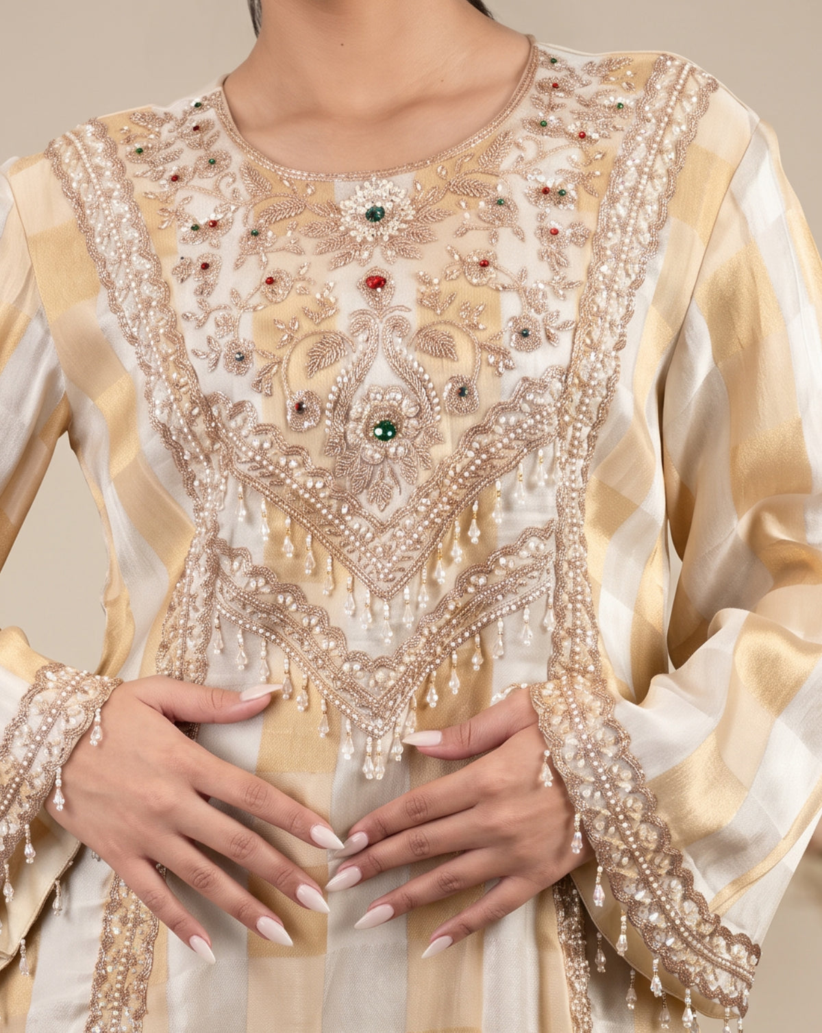 Legacy: champagne embroidered suit set, view 2