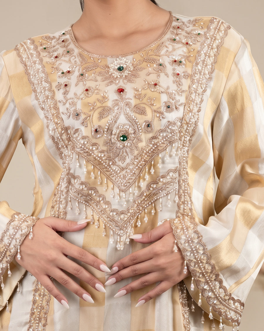 Legacy: champagne embroidered suit set, view 2