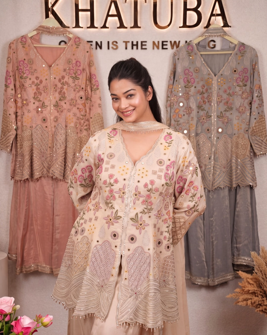 Gul: blush pink embroidered suit set, view 1