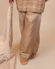 Luxury: taupe embroidered suit set, view 3