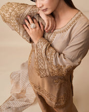 Luxury: taupe embroidered suit set, view 5