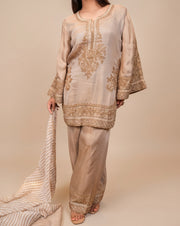Luxury: taupe embroidered suit set, view 4