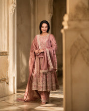 Rosewood Regal Suit Set: rose pink anarkali set, view 3