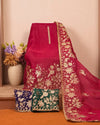Deep Pink Ivory Floral Border Suit Design