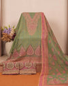 Olive Pink Paisley Border Suit Design