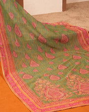 Olive Pink Paisley Border Suit Design