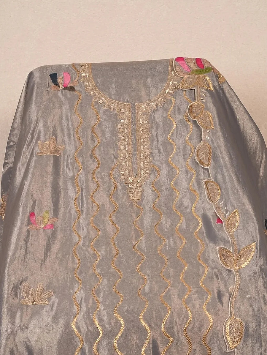 Slate Grey Wavy Floral Suit Design