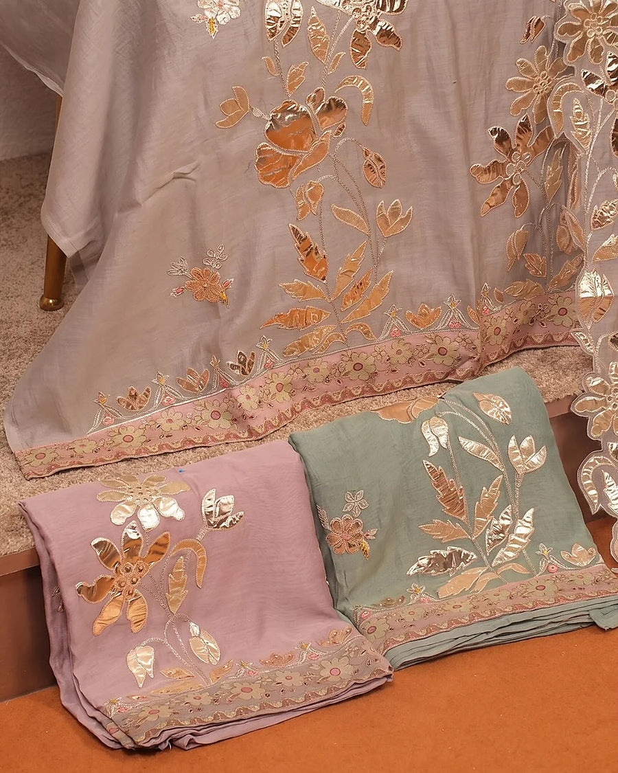 Taupe Metallic Floral Suit Design