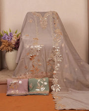 Taupe Metallic Floral Suit Design