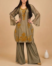 Olive Mustard Botanical Palazzo Set