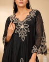 Black Ornamental Embroidered Palazzo Set