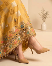 Golden Yellow Check Embellished Suit Design