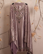 Mauve Jewel-Tone V-Neck Suit Design