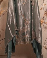 Blue Grey Floral V-Neck Suit Design