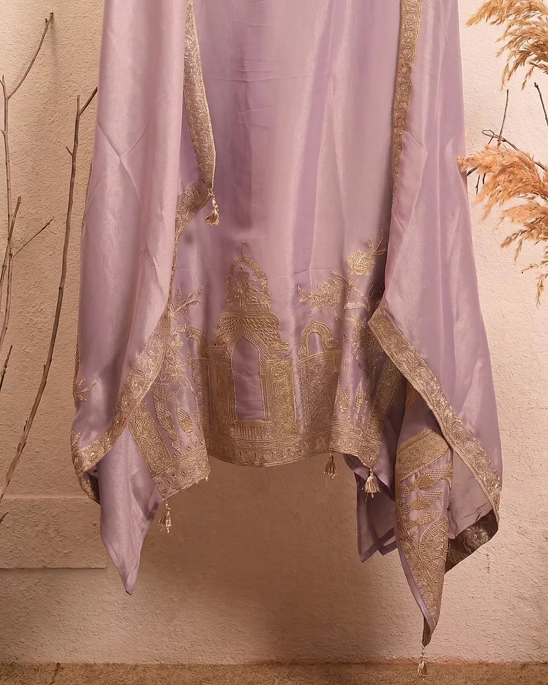 Lavender Gold Floral Neckline Suit Design