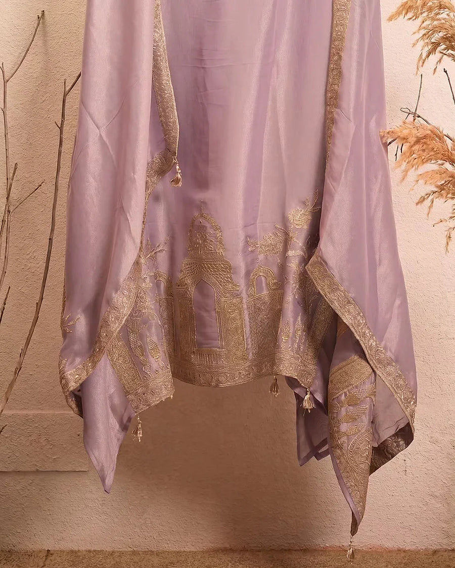 Lavender Gold Floral Neckline Suit Design