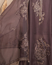 Plum Pale Floral Border Suit Design
