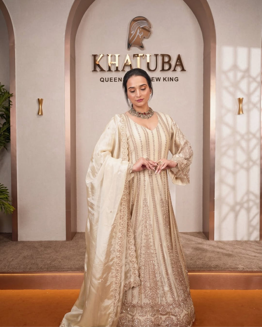 Ivory Embellished Anarkali Suit Set